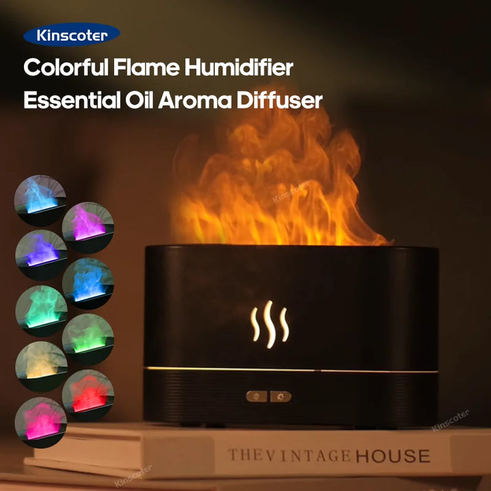 Ultrasonic Aroma Diffuser & Humidifier - LED Cool Mist Maker with Essential Oil Flame Lamp Function
